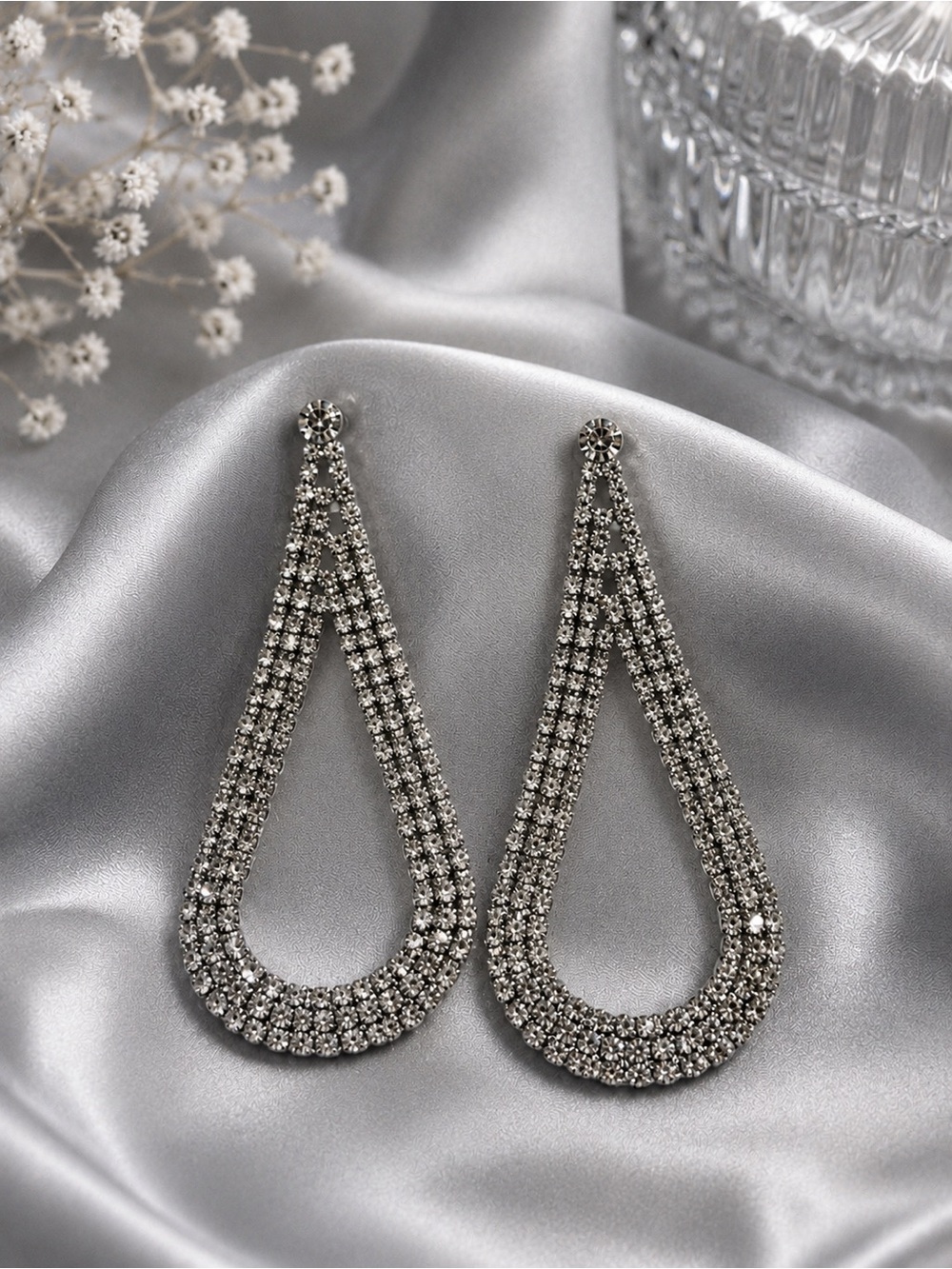 🆕😍SilverTeardrop Pendulum Statement Crystal Drop Earrings - Women Jewelry